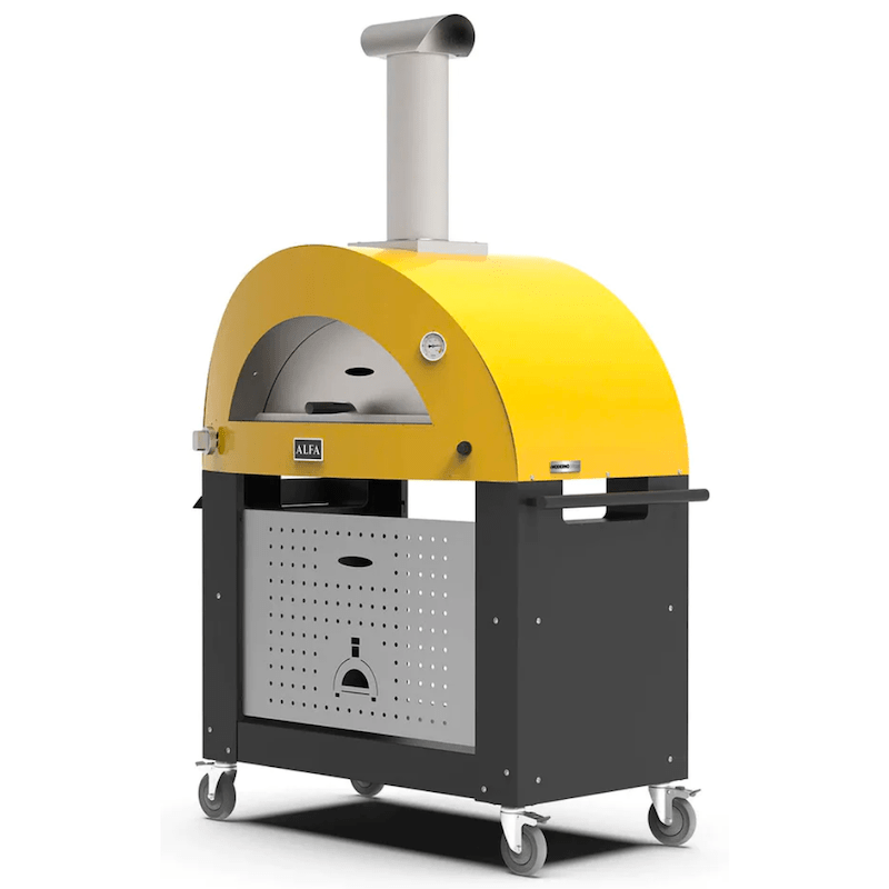 Alfa Moderno 3 Pizze Gas Oven in Fire Yellow with Black Base