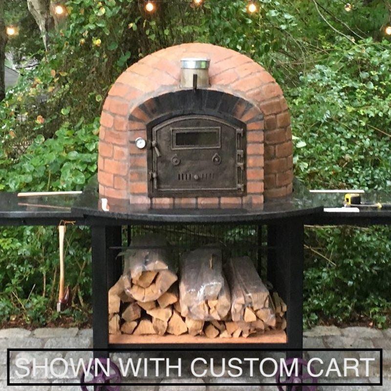 Brick Pizza Oven from Authentic PIzza Ovens sitting on pizza oven cart