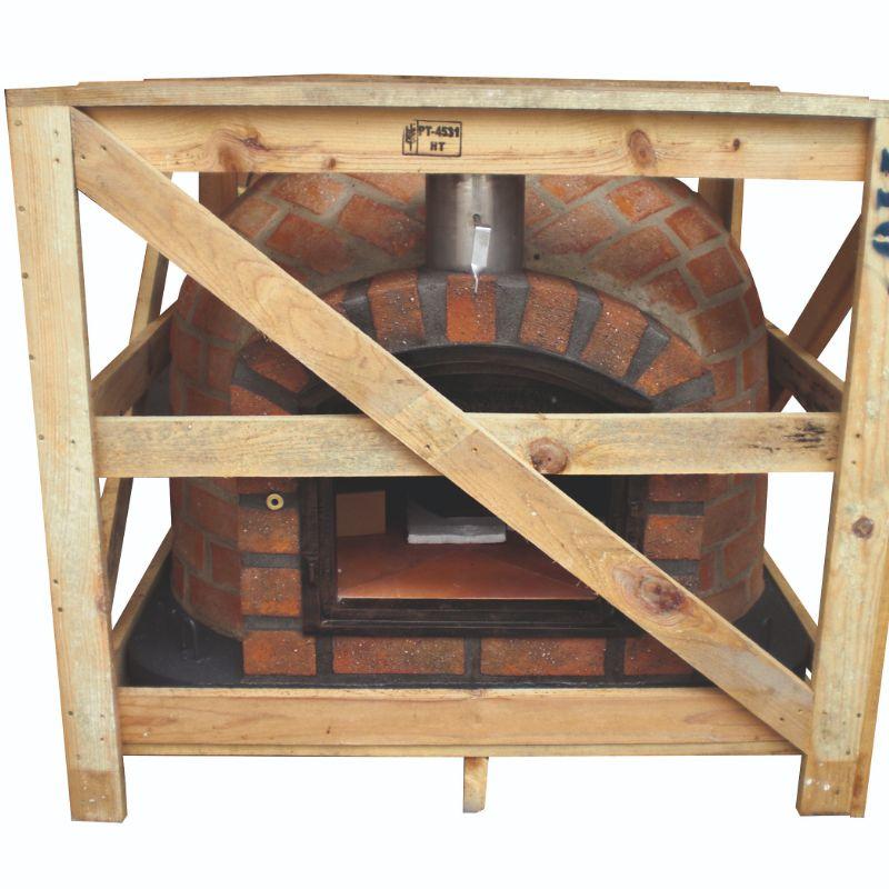 Lisboa Rustic Brick Wood Fired Pizza Oven in a crate for shipping
