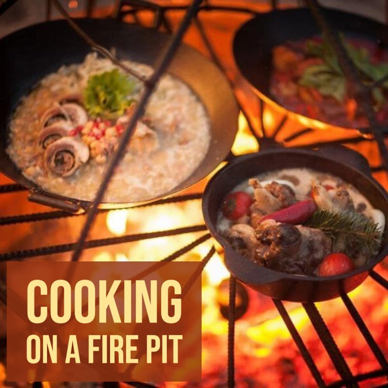Cooking on a fire pit with cast iron skillets