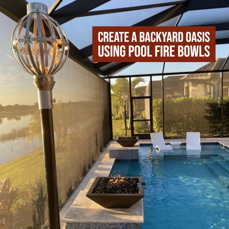 Pool Fire Bowls Installed in an enclosed backyard oasis