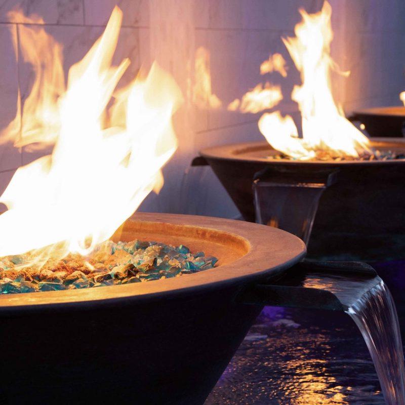 Pool Fire Bowls with flames and water