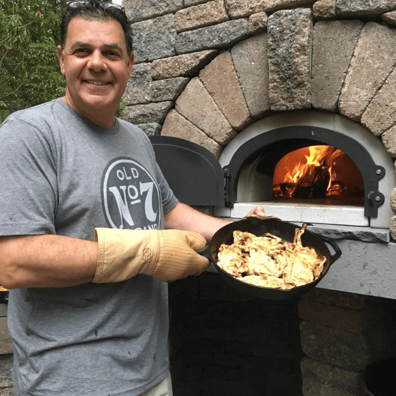 Cooking with a Cast Iron Skill in a gas fired pizza oven