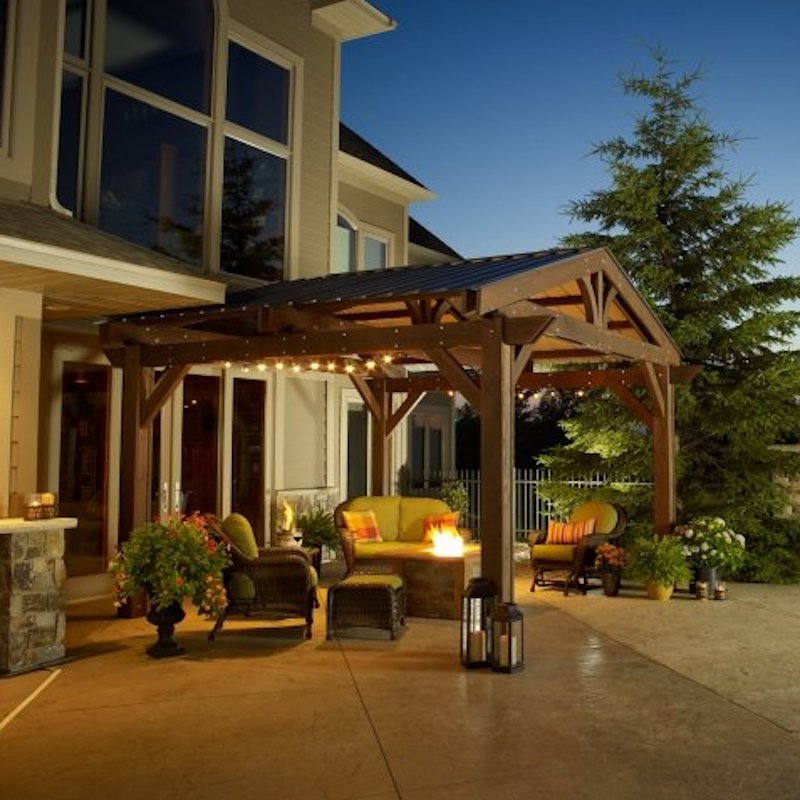 Wooden Pergola Kit built on backyard patio