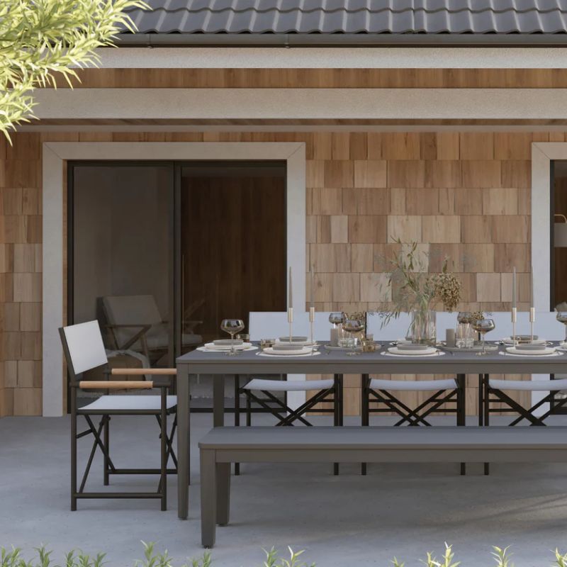 Set of 5 Director's Chair, Dining Bench, and Aluminum Rectangular Outdoor Dining Table set for big backyard gatherings