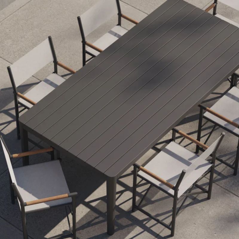 Outdoor reinforced aluminum dining table with 6 director's chair set