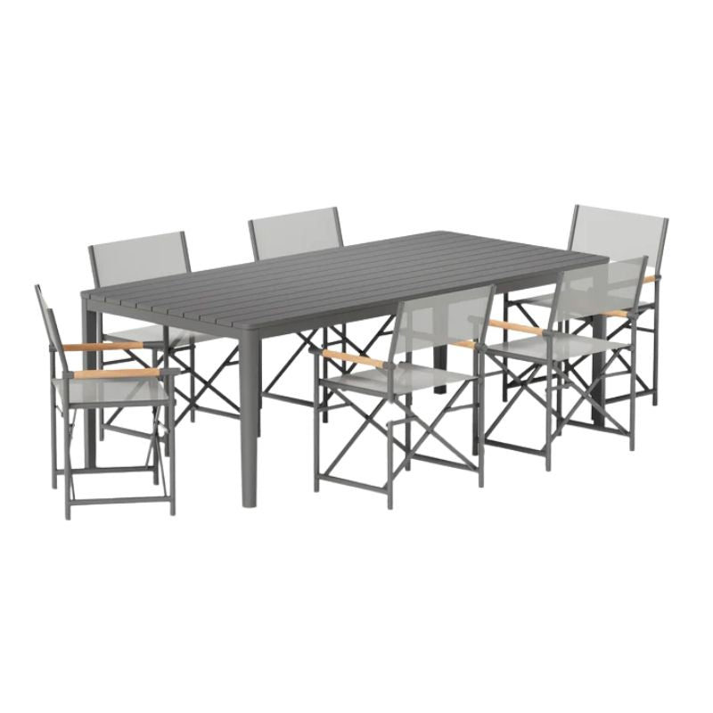 Sustainable Aluminum Outdoor Rectangular Dining Table with 6 Director's Chairs Set