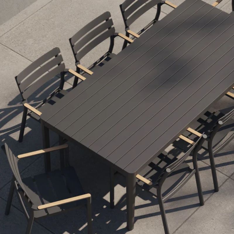 Powder-coated aluminum rectangular table with 8 595 Dining Armchairs Set