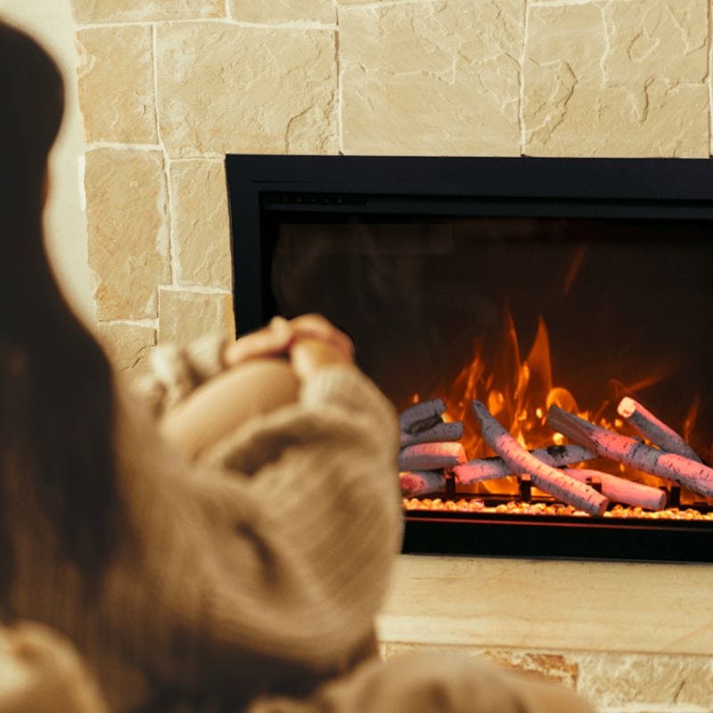 Traditional Bespoke Indoor/Outdoor Electric Fireplace Insert by Amantii with Birch Logs