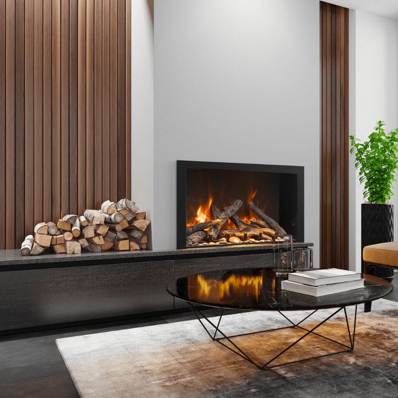 Traditional Bespoke Indoor/Outdoor Electric Fireplace Insert by Amantii with Yellow Flame and 18pc Oak Logs