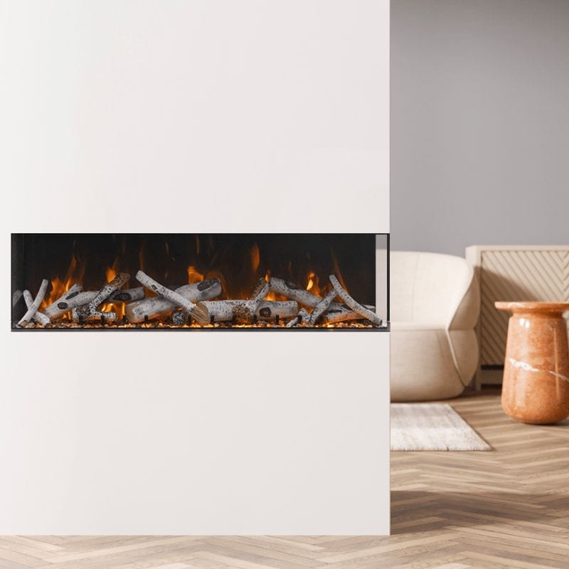 TRU-VIEW XL Deep 3 Sided Glass Electric Fireplace by Amantii with Birch Logs