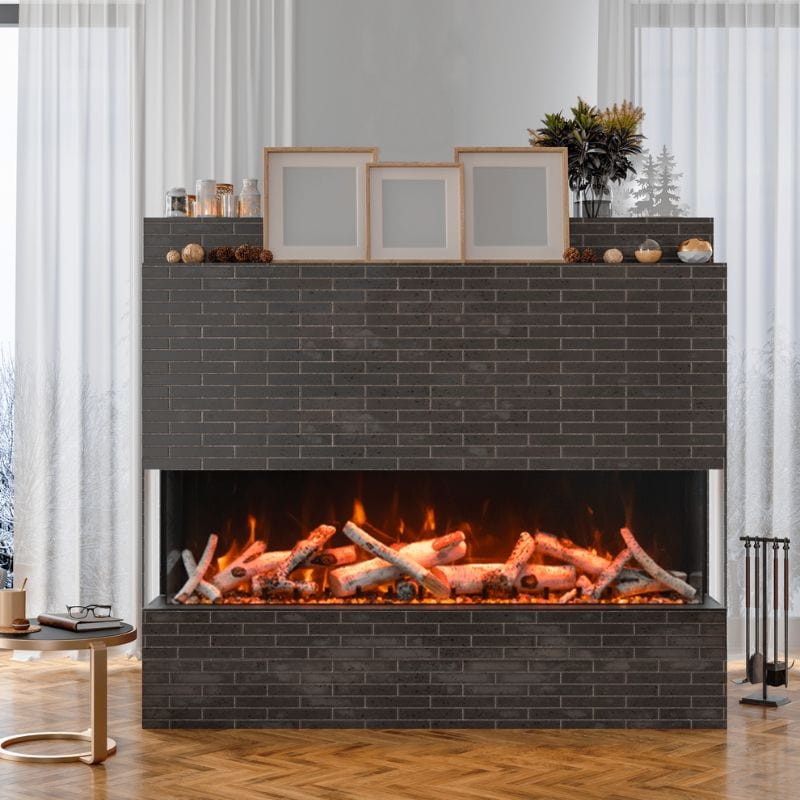TRU-VIEW XL Deep 3 Sided Glass Electric Fireplace by Amantii with Birch Logset