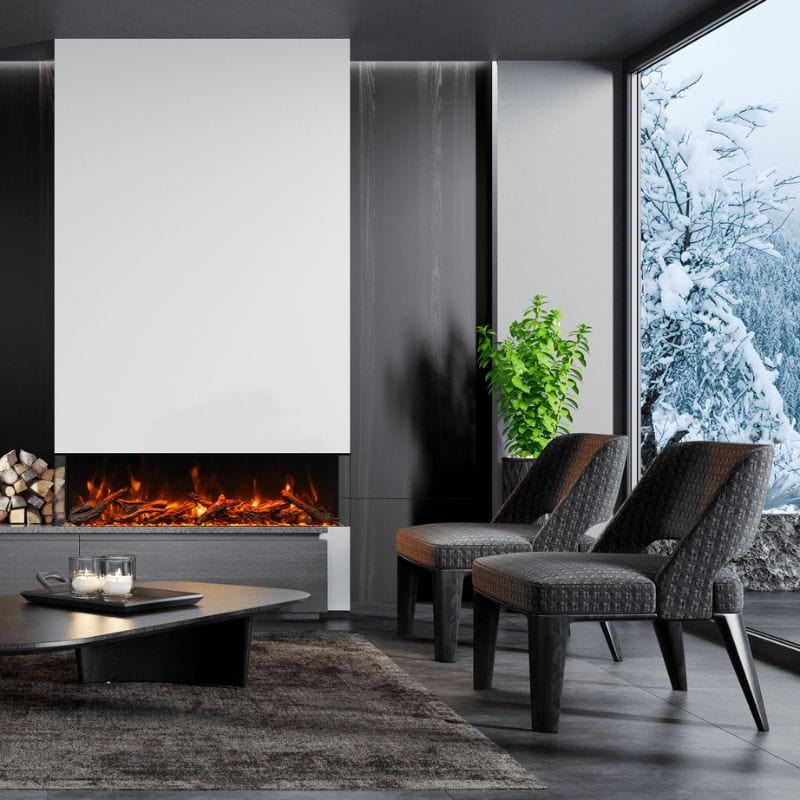 TRU-VIEW XL Deep 3 Sided Glass Electric Fireplace by Amantii with Oak Logs