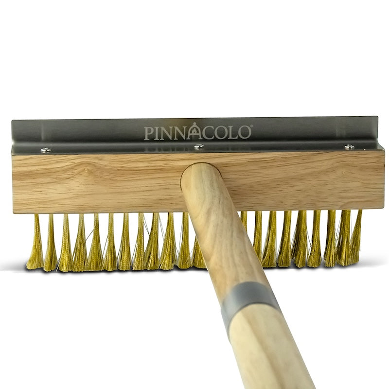 Back of the Pinnacolo Wooden Broom with Wire Bristle Brush and Stainless Steel Scraper