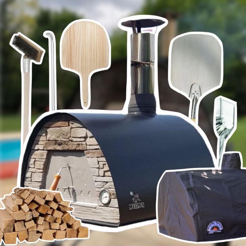 Black Maximus Arena Outdoor Wood-Fired Pizza Oven (Patio Bundle)