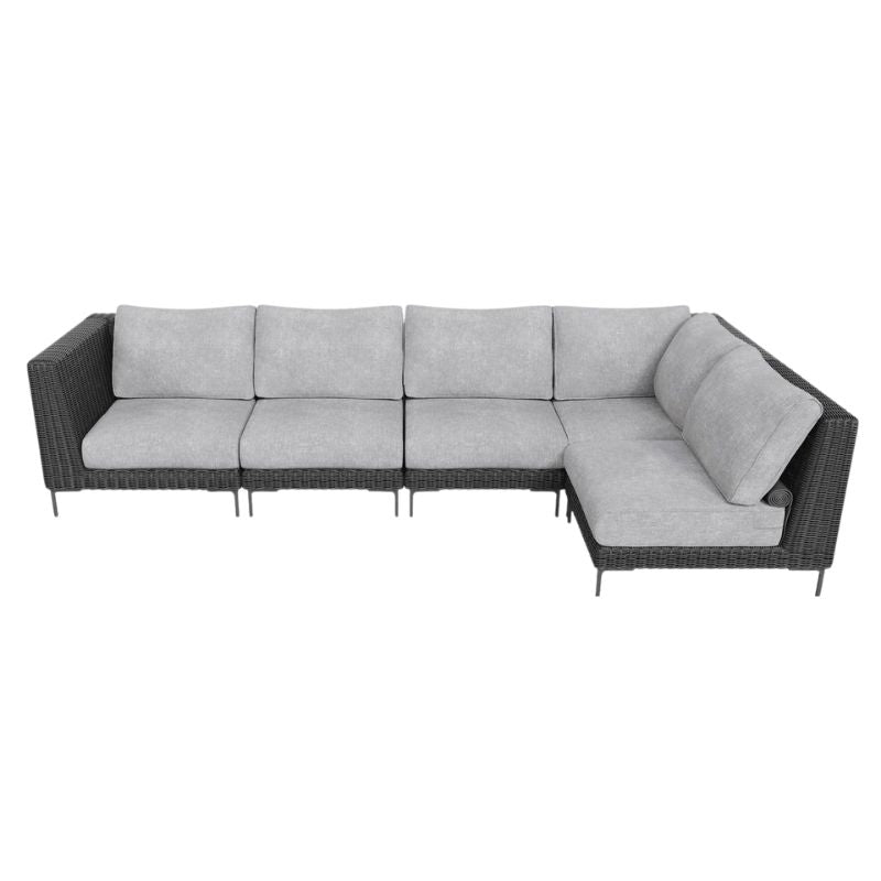 5 Seat Black Wicker L Sectional