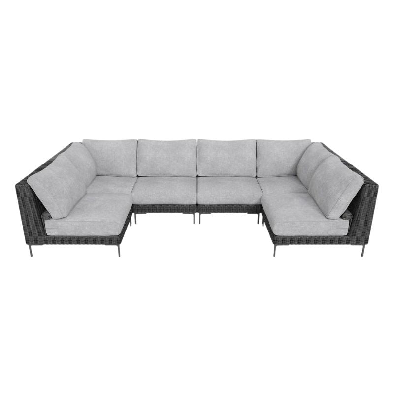 Black Wicker U Sectional 6 Seat