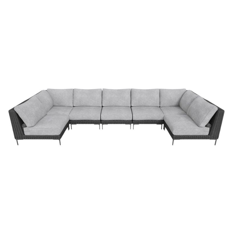 Black Wicker U Sectional 7 Seat