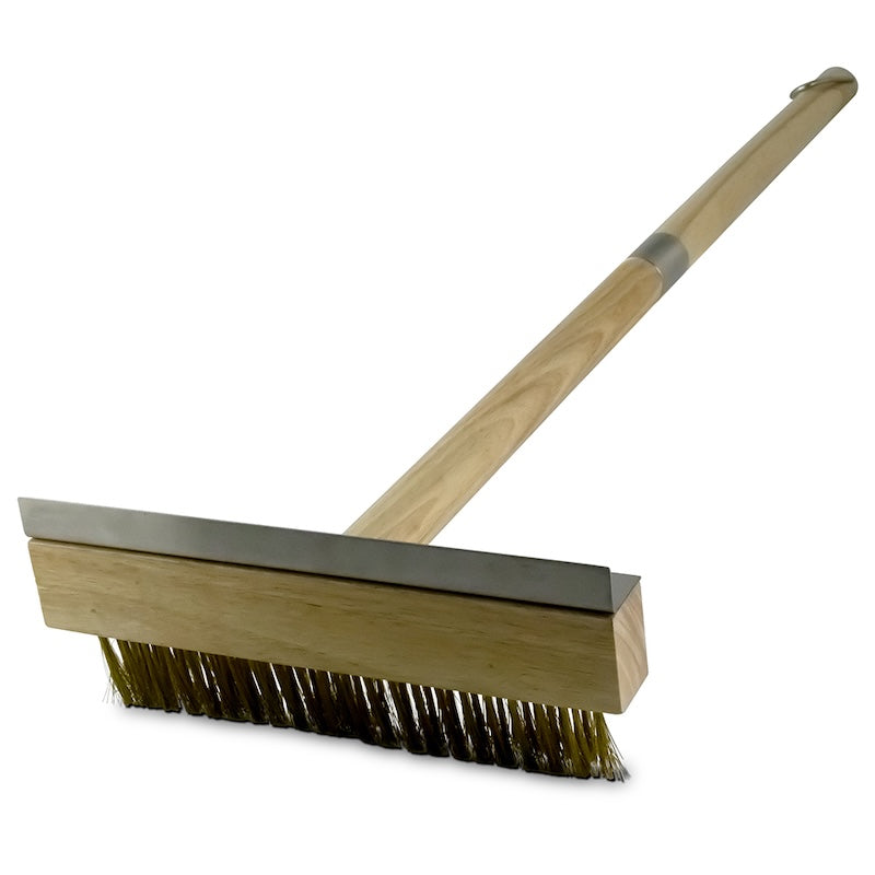 Pinnacolo Wooden Broom with Wire Bristle Brush and Stainless Steel Scraper