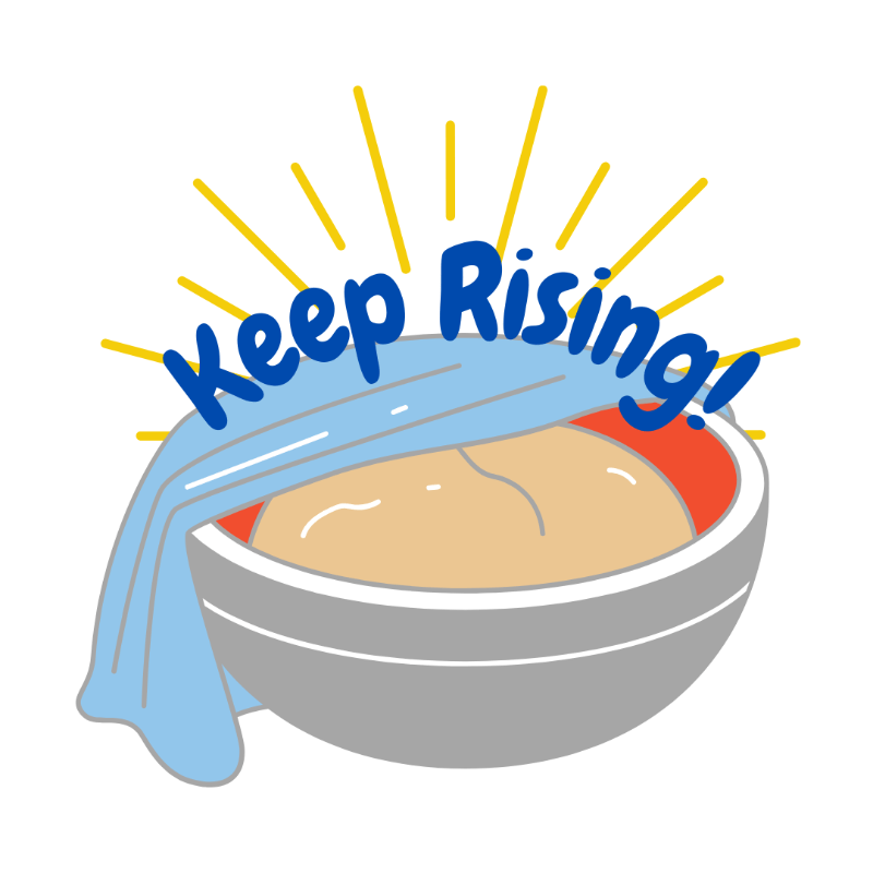 upclose photo of the design &quot;proofing bowl with phrase keep rising&quot; on it