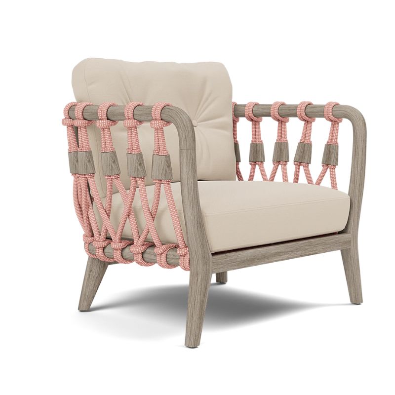 Kingsley Lounge Chair in blush rope with graywashed Rustic Teak frame and Alsek Ivory Upholstery