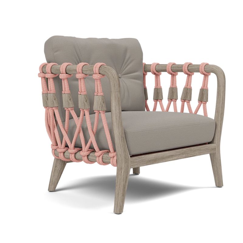 Kingsley Lounge Chair in blush rope with graywashed Rustic Teak frame and Alsek stone fabric Upholstery