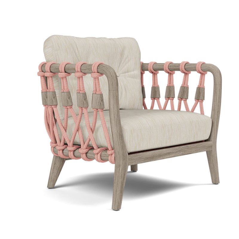 Kingsley Lounge Chair in blush rope with graywashed Rustic Teak frame and danube beige mix fabric cushions