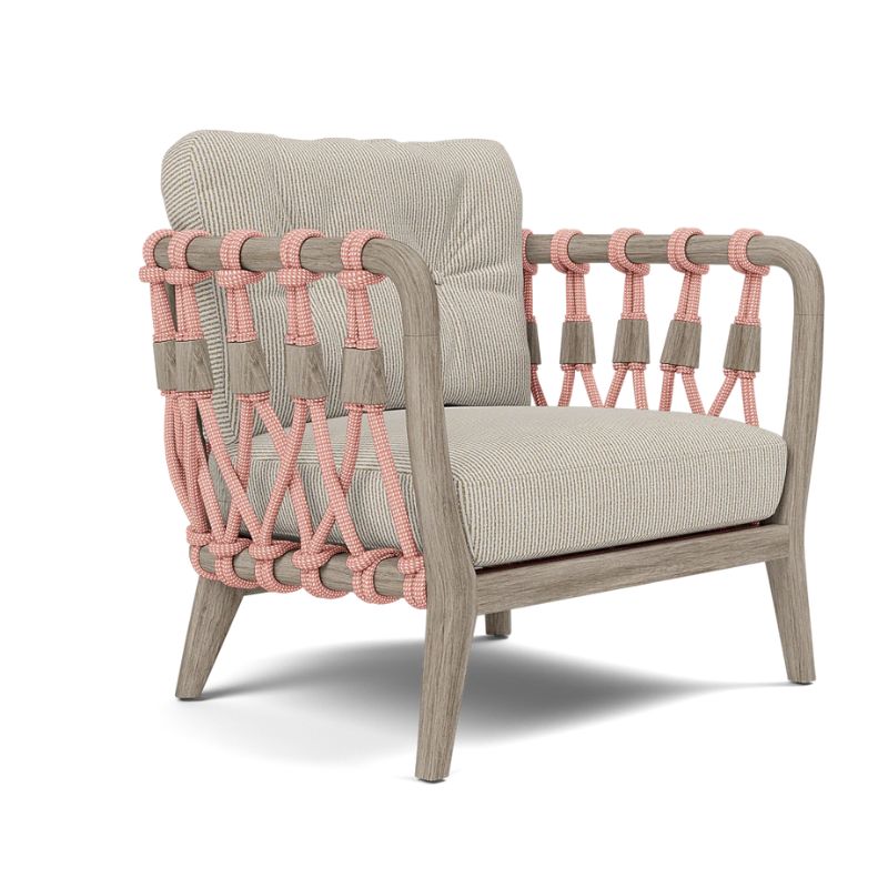 Kingsley Lounge Chair in blush rope with graywashed Rustic Teak frame and mullen white oat cushion Upholstery