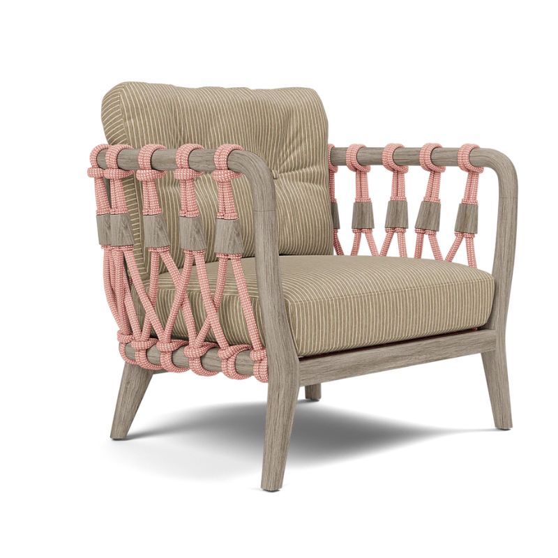 Kingsley Lounge Chair in blush rope with graywashed Rustic Teak frame and Oleta Oat fabric finish