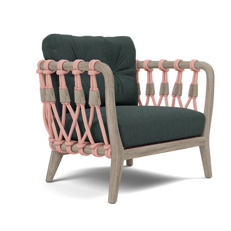 Kingsley Lounge Chair in blush rope with graywashed Rustic Teak frame in Pagua Emerald fabric