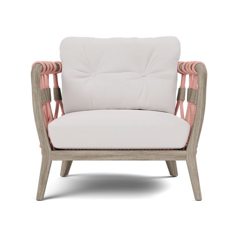 Kingsley Lounge Chair in Blush rope with Graywashed Rustic Teak frame and Alsek White fabric, front view
