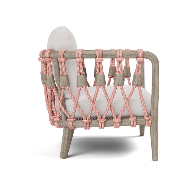 Kingsley Lounge Chair in Blush rope with Graywashed Rustic Teak frame and Alsek White fabric from the side