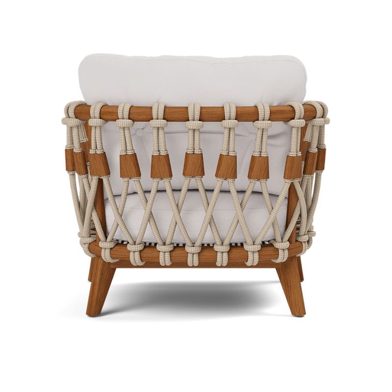 Kingsley Lounge Chair in White Sand rope with Weathered Natural Rustic Teak frame and Alsek White fabric, back view