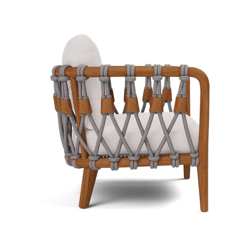 Kingsley Lounge Chair in zinc rope with Weathered Natural Rustic Teak frame and Alsek White fabric, Side view