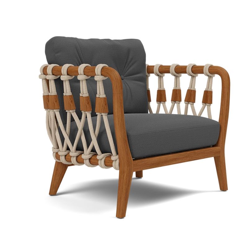 Kingsley Lounge Chair in Zinc Rope with Natural Rustic Teak frame finished with Alesk Charcoal cushion upholstery