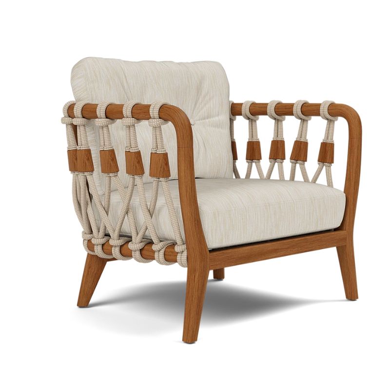 Kingsley Lounge Chair in Zinc Rope with Natural Rustic Teak frame and upholstered cushion in Danube Beige Mix