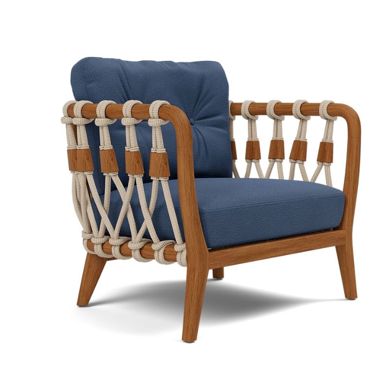 Kingsley Lounge Chair in Zinc Rope with Natural Rustic Teak frame and Weser Deep Blue cushions