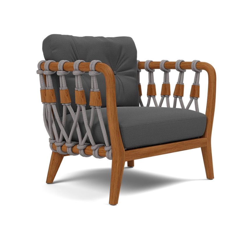 Kingsley Lounge Chair in Zinc rope with Weathered Natural Rustic Teak frame and Alsek Charcoal fabric Upholstery