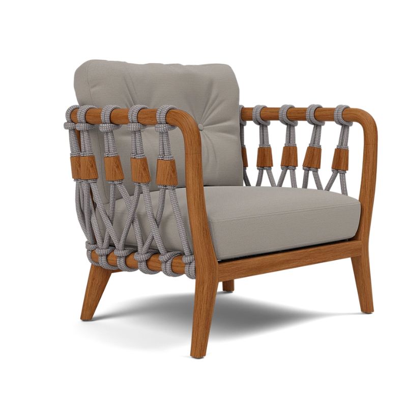 Kingsley Lounge Chair in Zinc rope with Weathered Natural Rustic Teak frame and Alsek Stone fabric cushions