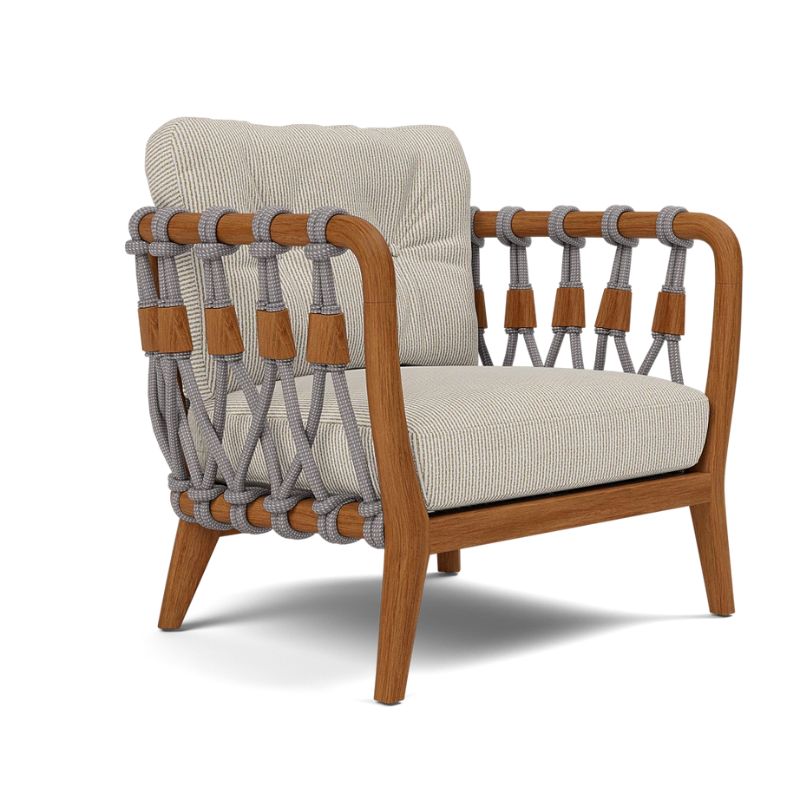 Kingsley Lounge Chair in Zinc rope with Weathered Natural Rustic Teak frame and Mullen White Oat cushions