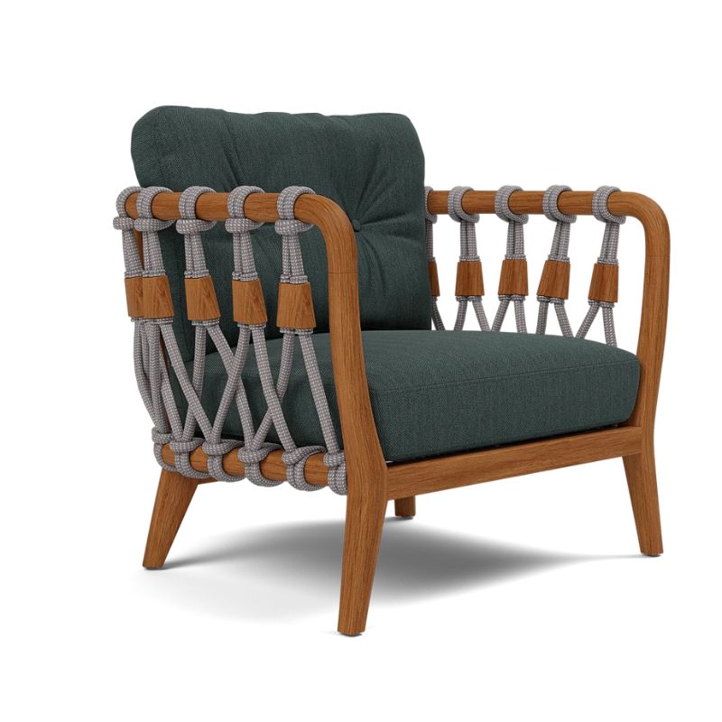 Kingsley Lounge Chair in Zinc rope with Weathered Natural Rustic Teak frame and Pagua Emerald Upholstery