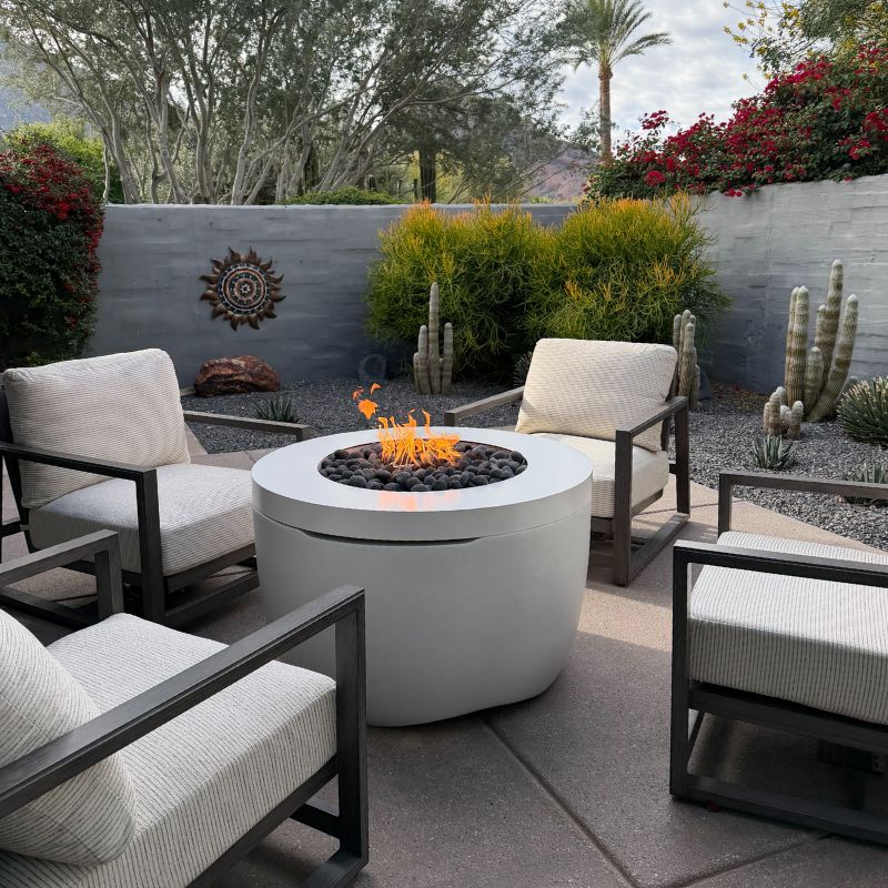 Ledge Halo Firepit outdoor propane fire table with PivotGlide lid in color Sunset