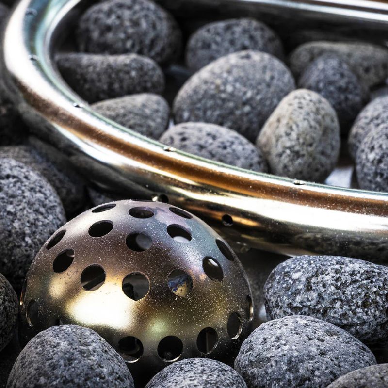 CSA-certified burner with flameout sensor and lava rocks for the ledge halo fire pit