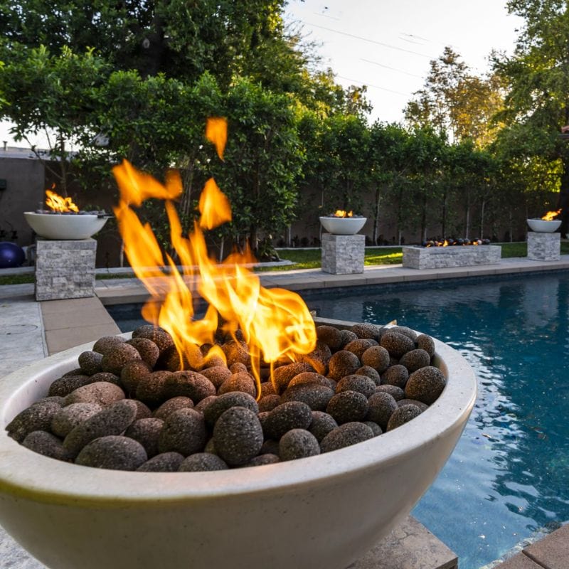 Luna Concrete Fire Pit by the pool