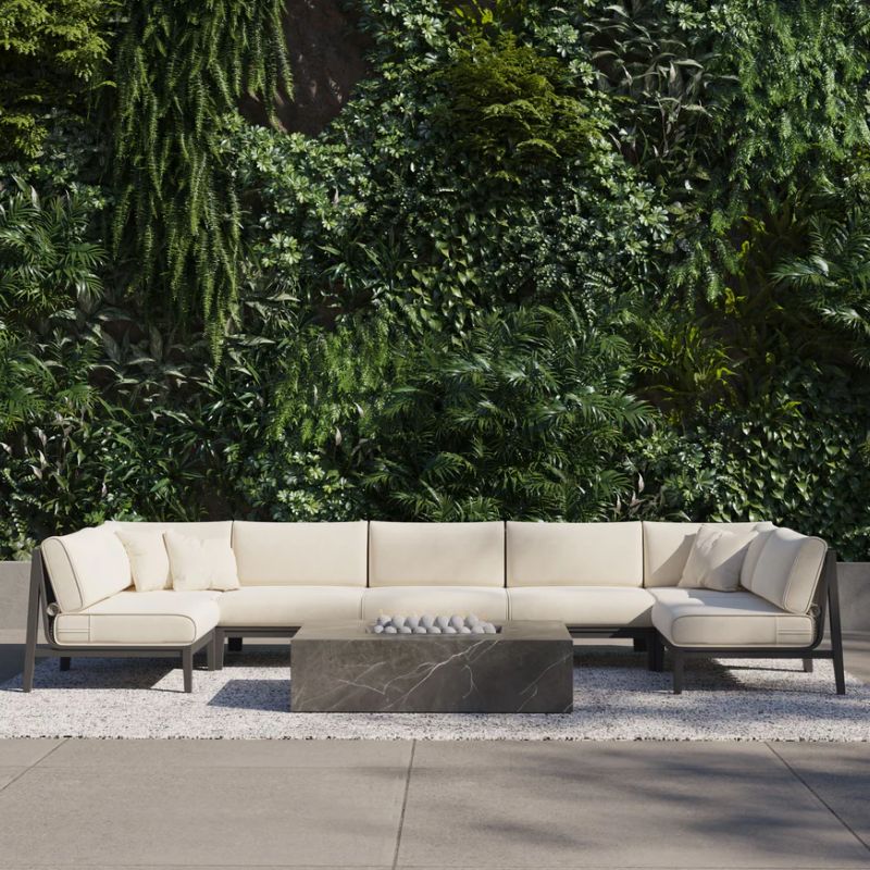 Luxury setup with the Outer Fire Pit Table surrounded by the Outer Sofa 