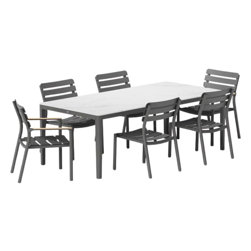 OuterStone Dining table set of 4 Armless Chairs, 2 Armchairs, and a Glacier White scratch resistant dining table