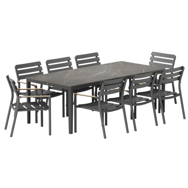 Dining table set of 8 585 arm chairs and mineral gray OuterStone dining table