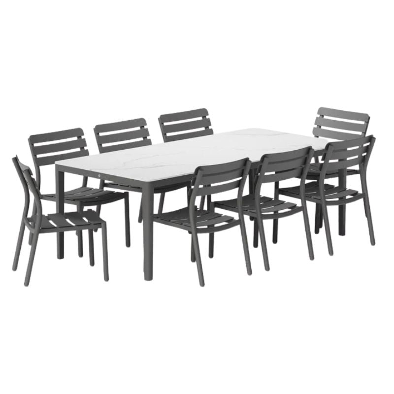Set of 8 Armless 595 Dining Chairs with Glacier White OuterStone Table | Luxury Outdoor Dining Set