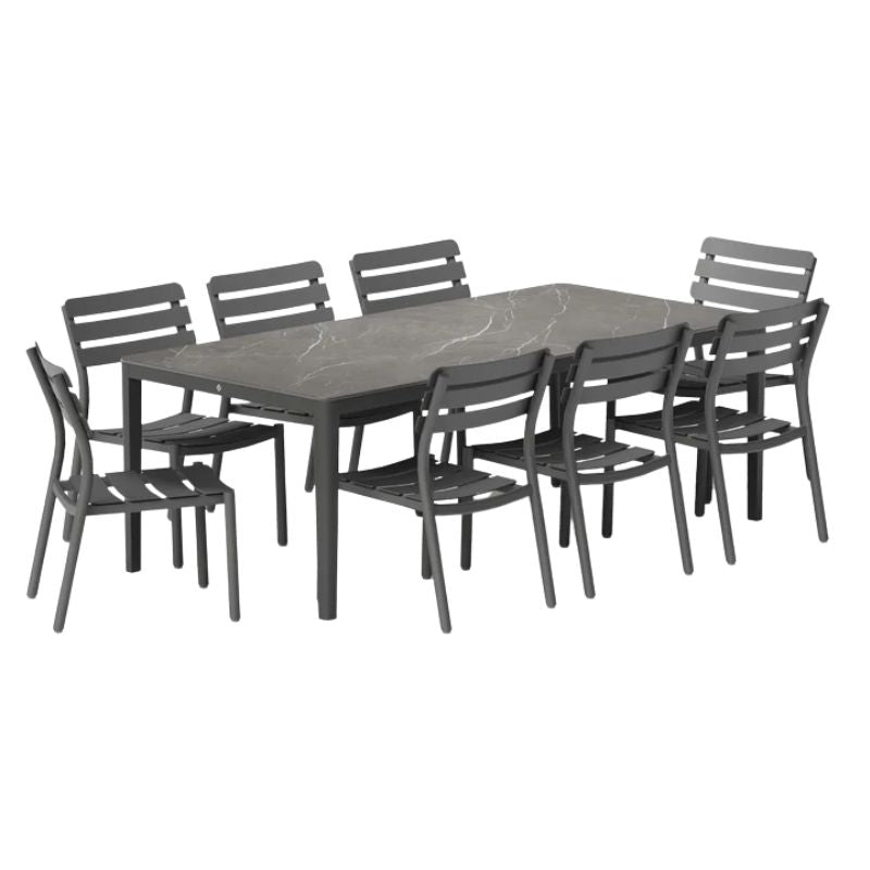 Set of 8 Armless 595 Dining Chairs with Mineral Gray OuterStone Dining table for large groups