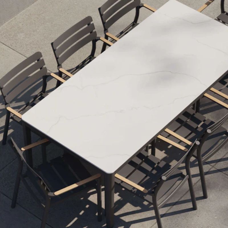 Set of 8 Dining Arm Chairs with Scratch-resistant OuterStone dining table in glacier white top